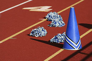 Cheerleader pom poms and megaphone