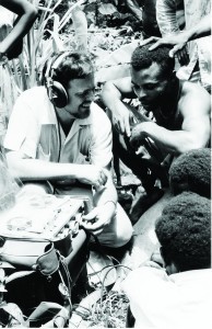 Alan Lomax records the music and language of the people living in La Plaine, Dominica, in 1962. Antoinette Marchand, Alan Lomax Collection, American Folklife Center.