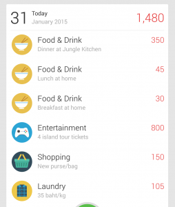 Example day of spending in Thai baht.