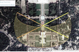 In the lower central portion of the Taj Mahal gardens, another series of alignments is visible.