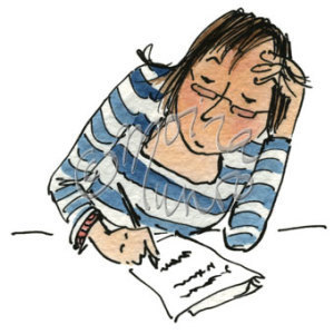Female student writing at desk