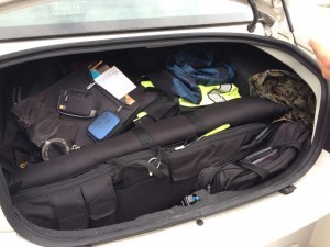 Officer Wes Mecham's car trunk. 