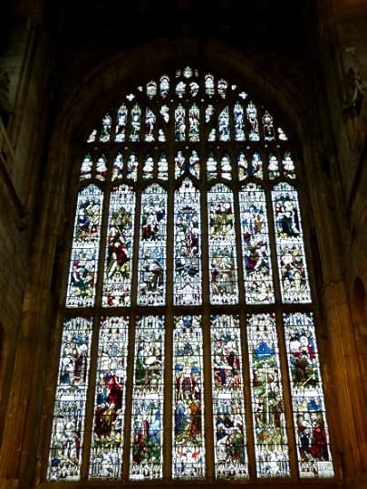 The St Germain window from 1914 replaced the shattered medieval glass. It shows 46 scenes from the story and legend of the saint and is unique in the world