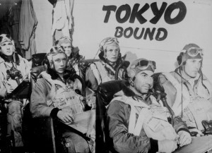 Carrier pilots of the US Fifth Fleet being briefed on their mission to Tokyo aboard an unnamed carrier, 17 Feb 1945. (US National Archives)