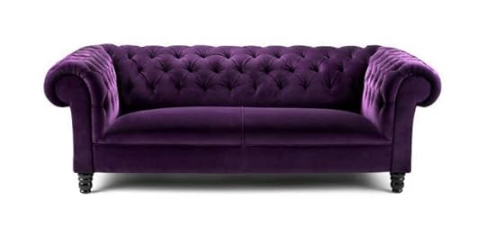 Chesterfield couch, in royal purple - just perfect for our distinguished guest on tonight's show.