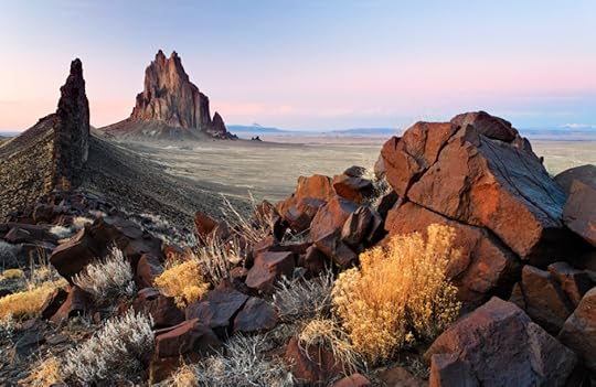 Shiprock Rock and black dike ridge, New Mexico, USA