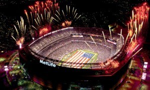 El estadio Metlife, recibiendo el Super Bowl (Super Tazón).