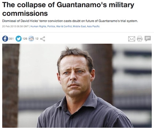A screenshot of my article for Al-Jazeera about the dismissal of David Hicks' conviction at Guantanamo.