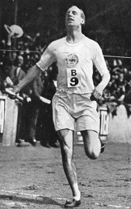 Eric Liddell at the British Empire versus United States of America meet at Stamford Bridge, London, 19 July 1924 (Public domain)