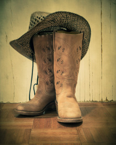 Western boots and hat with vintage tone