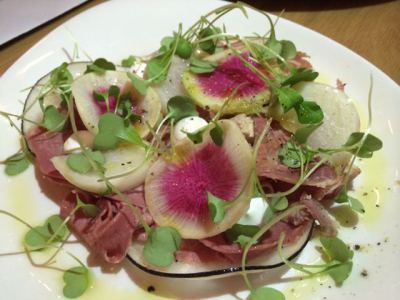 Beef tongue, buffalo yogurt, pickled mushroom, turnip, radish