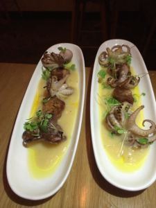 Baby octopus, soppressata, crema di patate