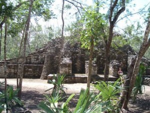 Partly restored Maya building