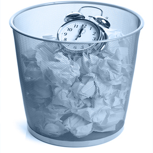 clock-in-wastebasket