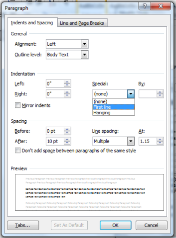 Word Paragraph Properties