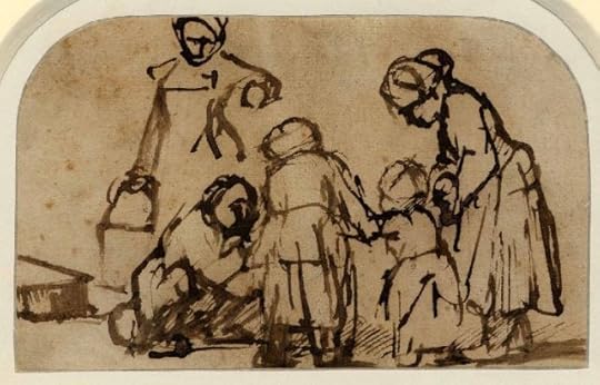 Rembrandt's sketch of a child being taught to walk