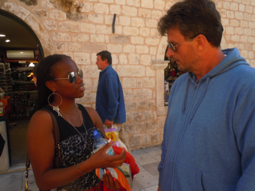 Jeta chatting with the locals in downtown Dubronvnik (Photo: Siury Mercedes)