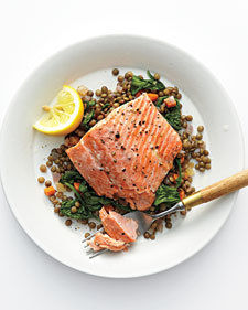 Wild Salmon with Lentils and Arugula