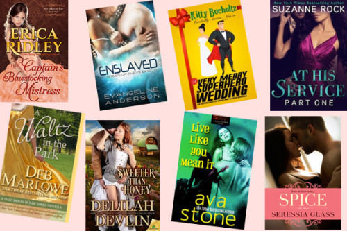 HumpDay books from Erica Ridley, Evangeline Anderson, Kitty Bucholtz, Suzanne Rock, Deb Marlowe, Delilah Devlin, Ava Stone, and Seressia Glass!