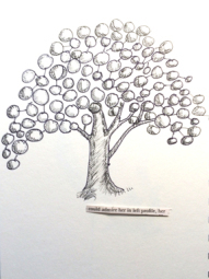 Random phone-call doodle tree. With words.