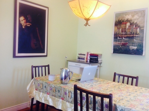 This was taken about ten minutes ago. It's my kitchen table. And it's not normally this pretty. It just happens that there was a tv crew here yesterday so the house is currently in a state of cleanliness that's only stayed this way because the wee one is at the sitter today. 