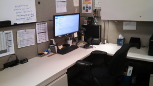My desk at the day job, at a CLEAN moment.