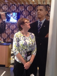 Me chatting with Mr. President! (The QT hotel in Canberra has a political theme)
