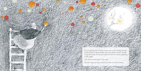 Spread from Celia, Celia hangs seeds in the sky to become stars