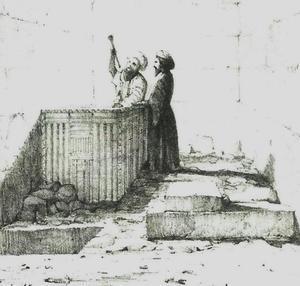 The sarcophagus inside the Pyramid of Menkaure, from Colonel Howard Vyse's Operations carried out at the Pyramids of Gizeh in 1837.