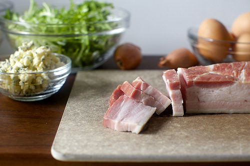 cutting the bacon into batons