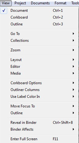 Scriv Shortcuts View