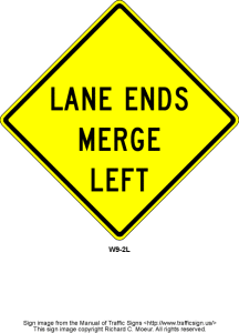 Lane ends sign