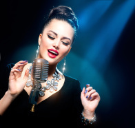 Singing Woman with Retro Microphone