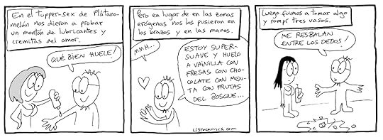 Tira cómica sobre lubricantes aromatizados y reuniones tupper sex.