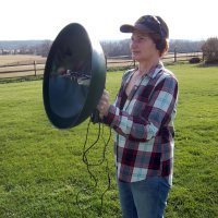 Squirrel Baffle repurposed as a parabolic listening station.