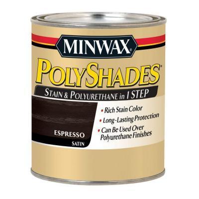 http://www.homedepot.com/p/Minwax-1-qt-PolyShades-Espresso-Satin-Stain-and-Polyurethane-in-1-Step-613970444/203274399