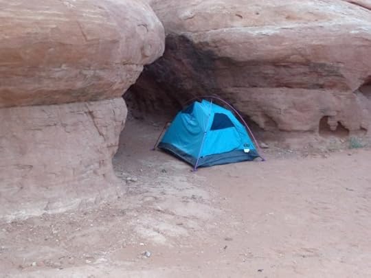 My protected campsite at Hamburger Rock (didn't descend to usual spot by Indian Creek due to lightning, and flooding.)