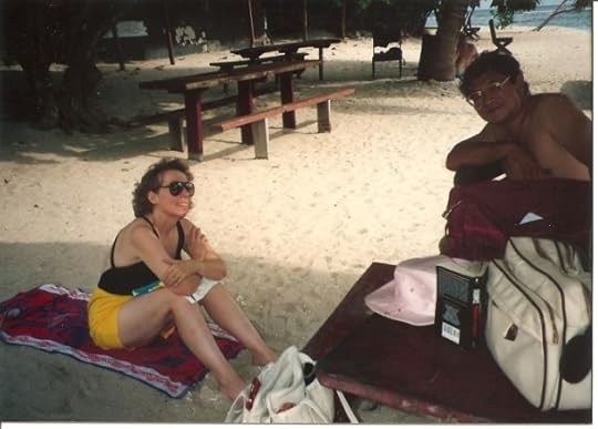 relaxing after snorkeling on Hideaway Island