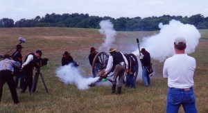 Reenacting for the cameras.