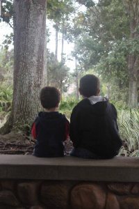 Love this picture. It illustrates so much. This is at Port Orleans Riverside, waiting for the bus.