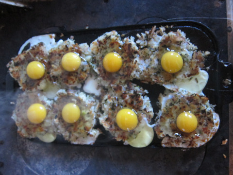 'tater and onion pancakes with eggs on top. Not bad at all. 