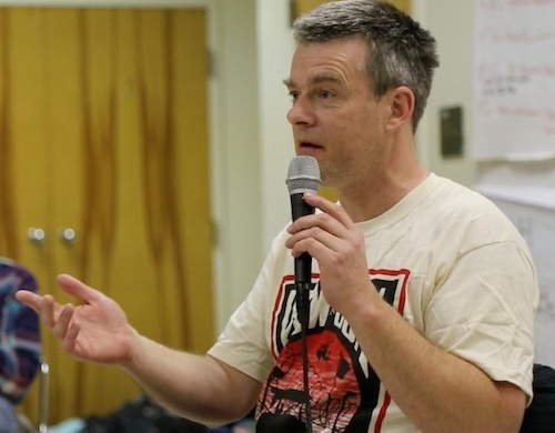 Andy Worthington speaking to Witness Against Torture activists in Washington D.C. in January 2013, on the eve of the 11th anniversary of the prison's opening (Photo by Justin Norman).