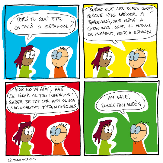 Malalt d'amor pel meu país, un còmic en català i a tot color sobre el dilema de sentir-se o català o espanyol.
