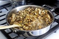 cooking down the mushrooms, with steam