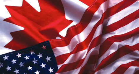 Canadian and American flags