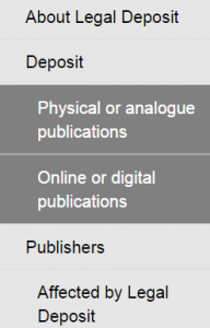 Legal Deposit Sidebar Menu of Options