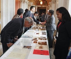 U.S. Rep. John Conyers looks over items from the Rosa Parks Collection. Photo by Shawn Miller.