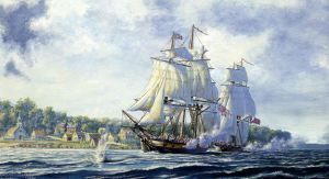 'Bombardment Of Fort Detroit, 1812 by Peter Rindlisbacher.'