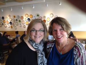 Amy and Holly and lots of plates on a wall���September 2014