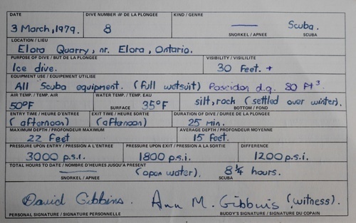 A page from my log for that dive.